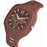 Brown wristwatch with a unique design on a white background