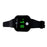 Black digital watch with green display on a white background