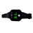 Black digital watch with green display on a white background