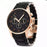 Watch with black strap and rose gold case on a white background