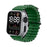 Digital watch with a green strap on a gray background