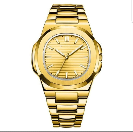 Gold wristwatch on a white background
