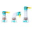 Set of three water spray nozzles with blue and yellow accents on a white background