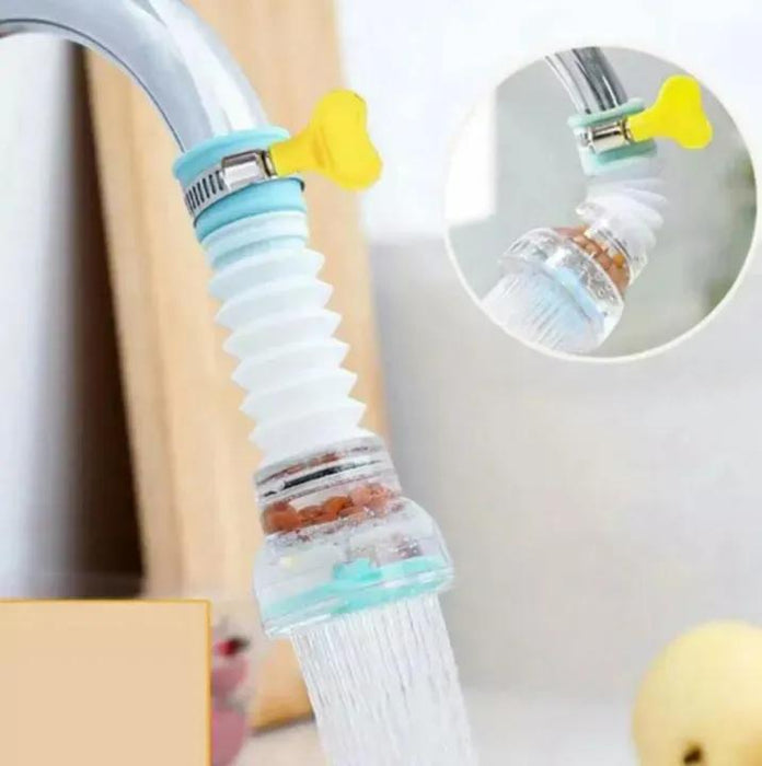 Faucet filter attachment with a close-up inset on a neutral background