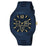 Blue watch with gold accents on a white background