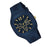 Navy blue watch with gold accents on a white background
