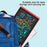 Small electronic device with colorful display on a blue backpack against a light blue background