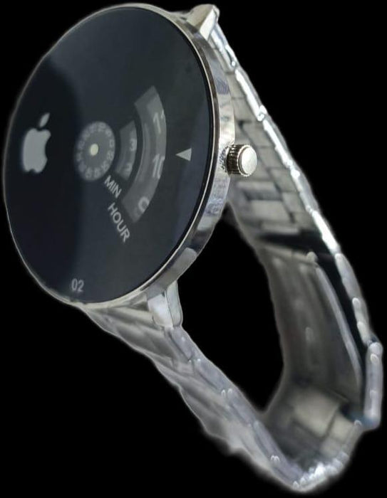 Smartwatch with a clear case on a black background
