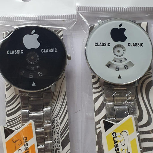Two watches with Apple logo packaging on a white background