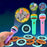 Children's toy microphones with animal projection on a dark background