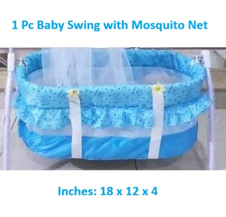 Baby swing with mosquito net on a white background