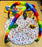 Colorful baby play gym with toys on a patterned mat